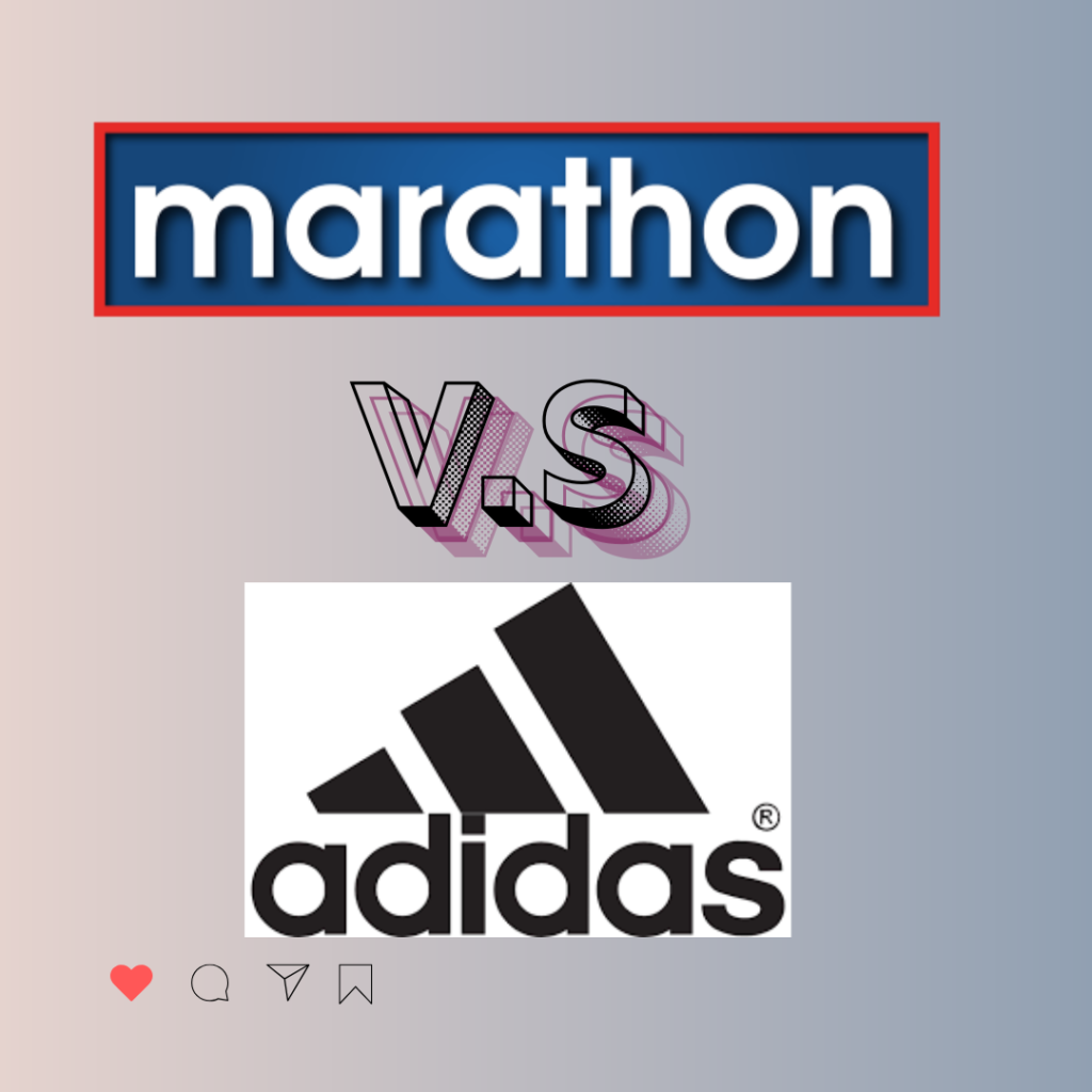 Imagen logo Marathon y Logo Adidas. en medio hay un V.S